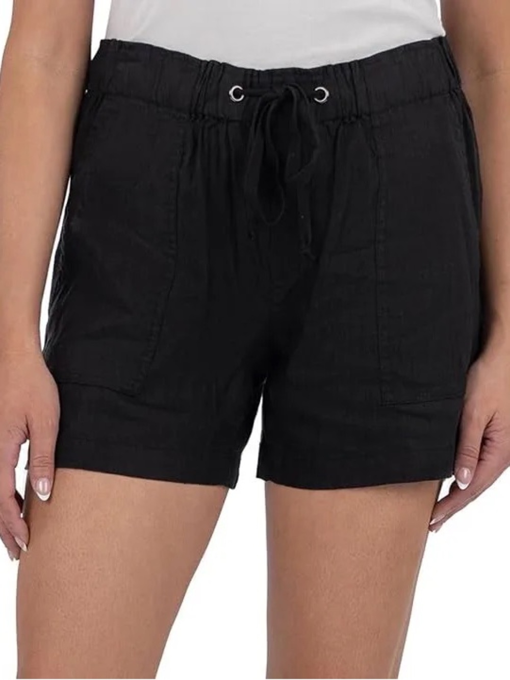 Kut from the Kloth Black Drawstring Linen-Blend Shorts